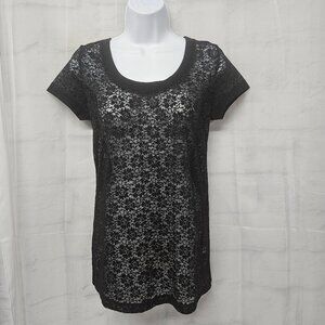 Decree Tee Blouse Black Lace Goth Whimsigoth Fairy Grunge Sheer L